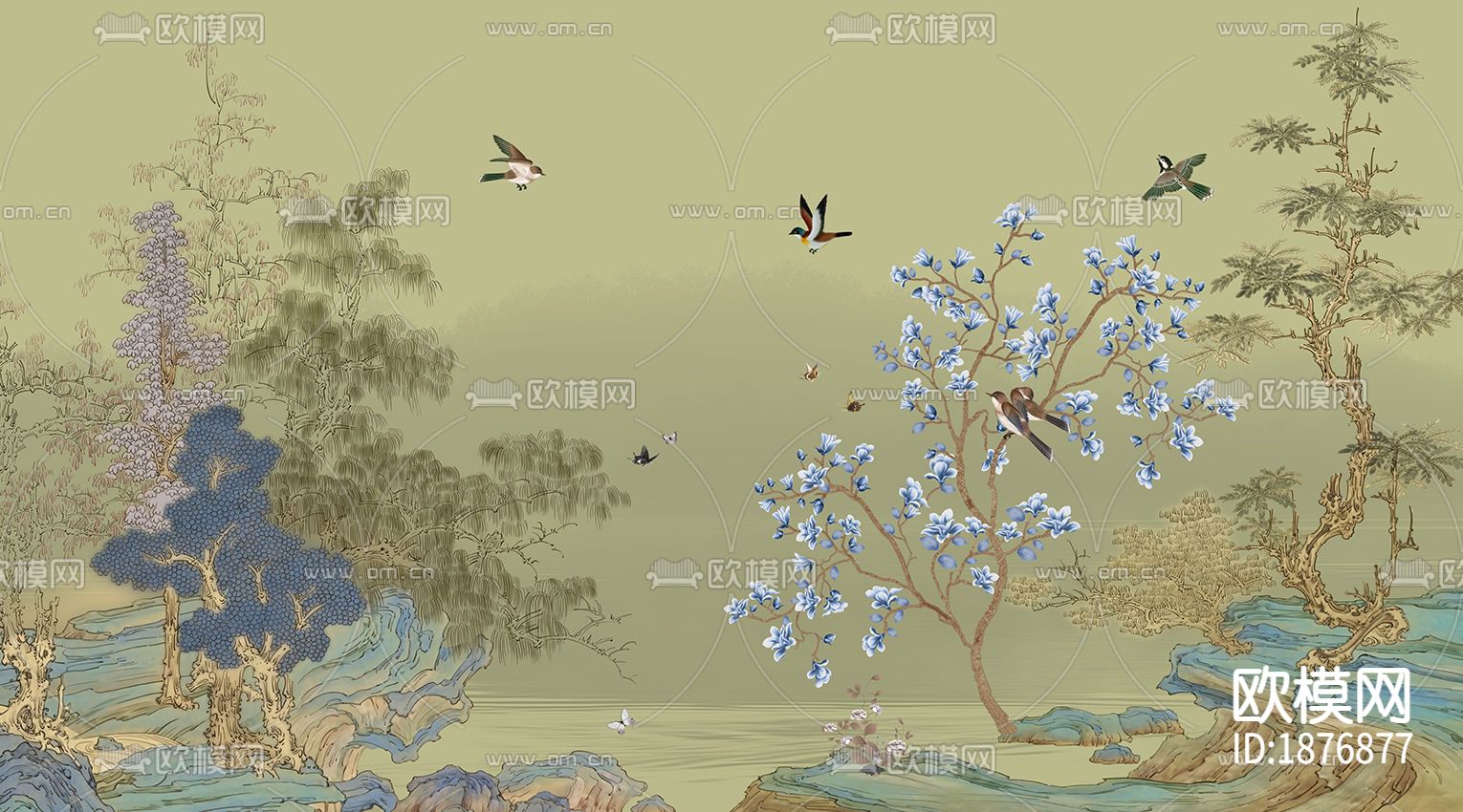 中式花鸟壁纸下载（渲染图5）