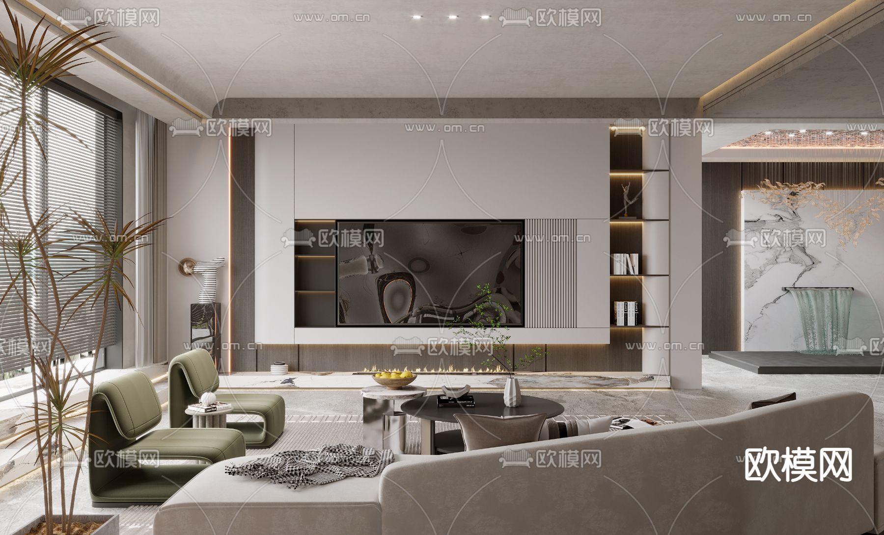 现代轻奢简约客厅3d模型