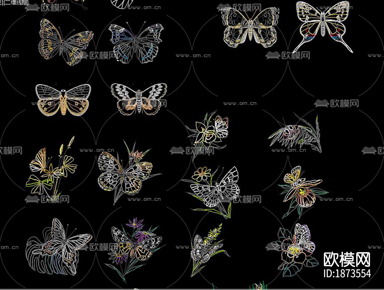 动物蝴蝶cad图库下载（渲染图1）
