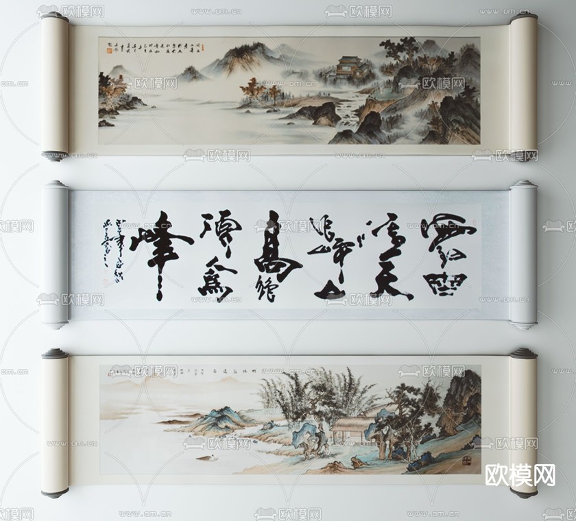 中式书法字画装饰挂画3d模型下载_ID11728699_3dmax免费模型-欧模网
