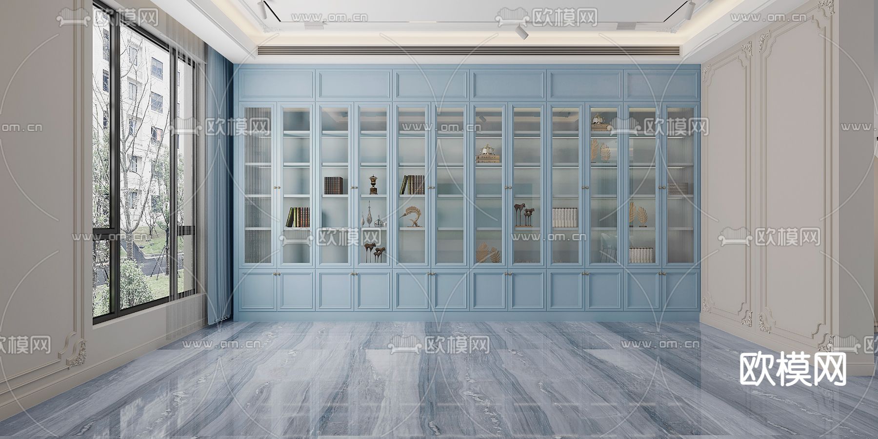 法式客厅餐厅免费3d模型下载（渲染图2）