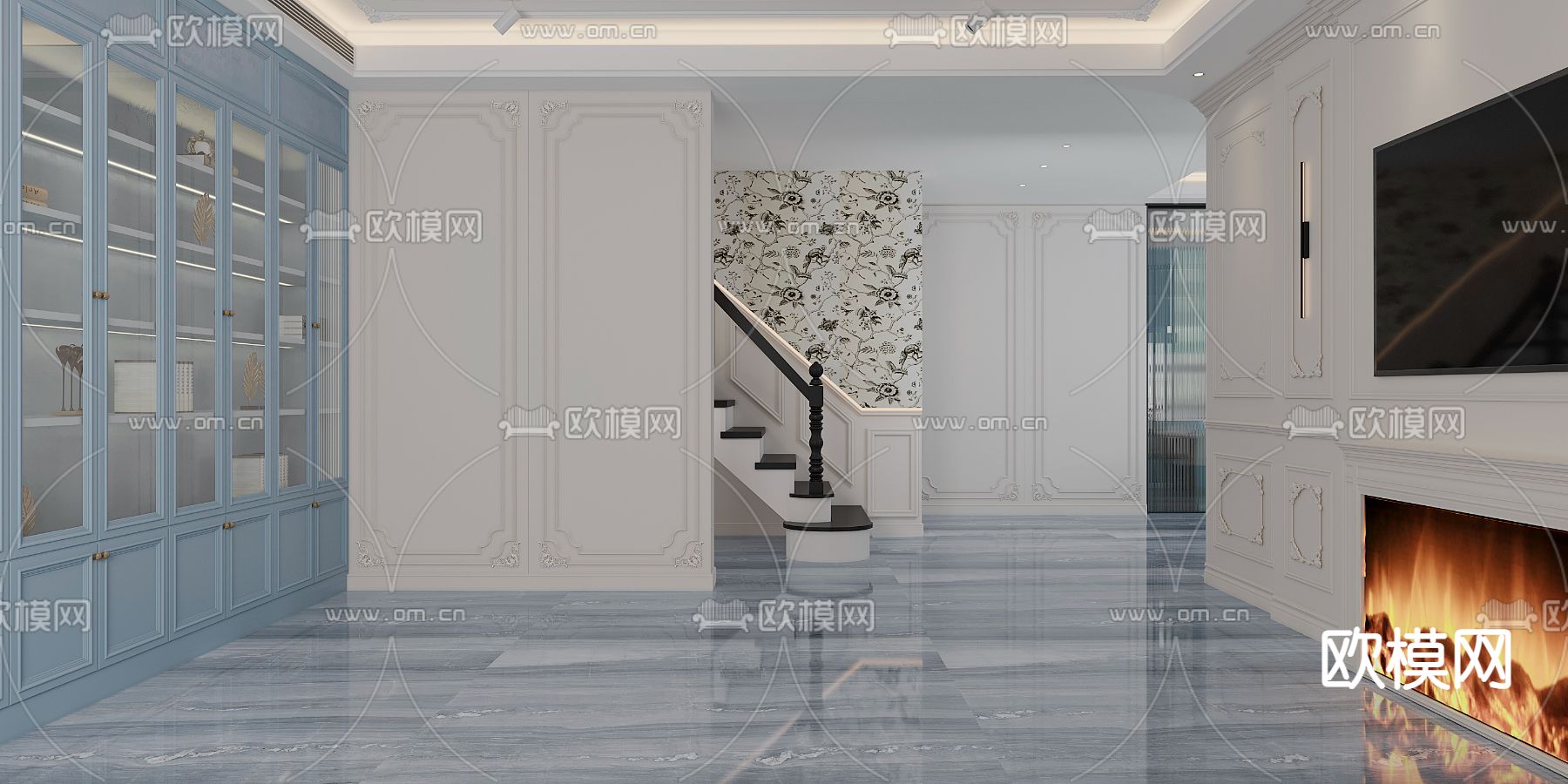 法式客厅餐厅免费3d模型下载（渲染图5）