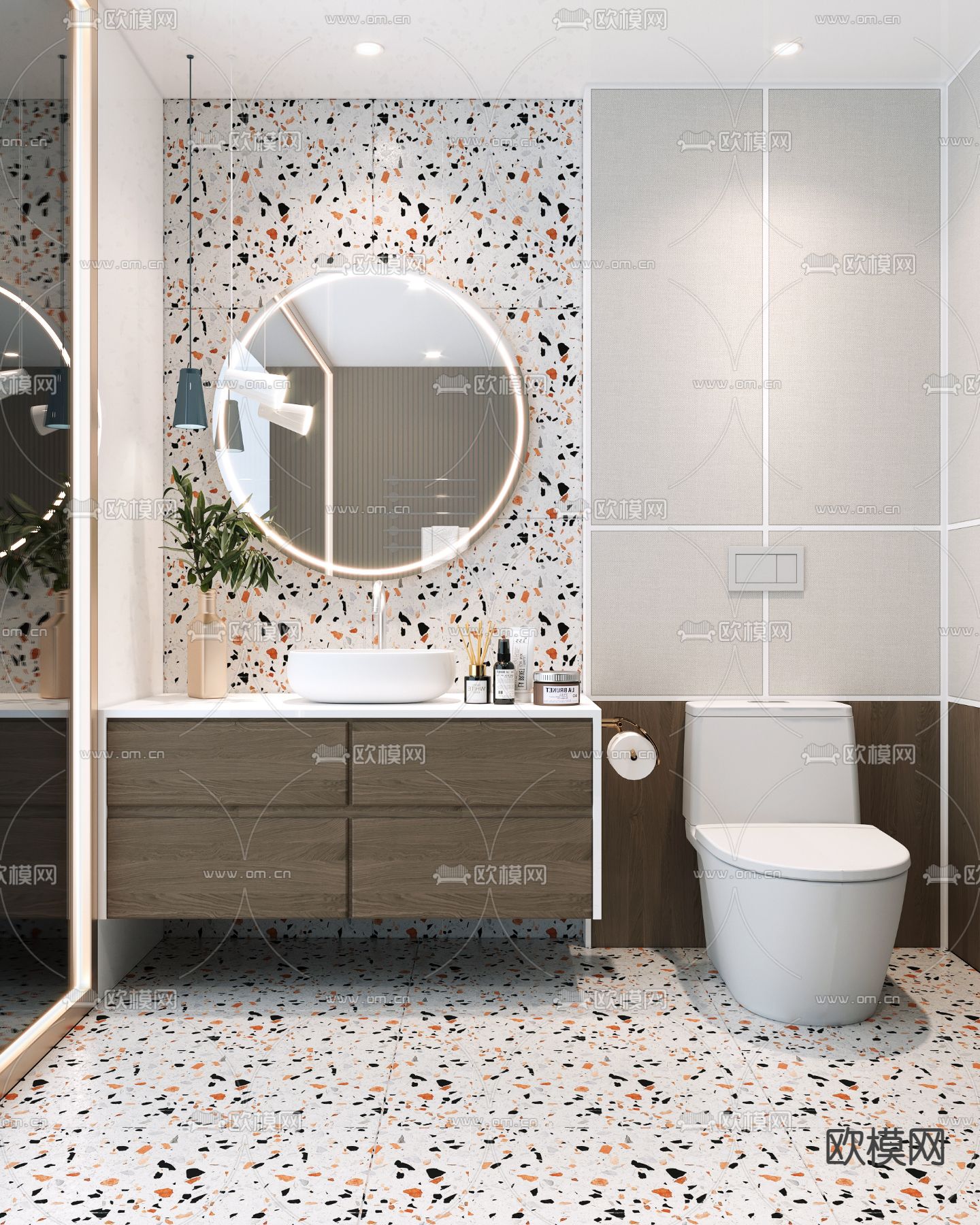 现代浴室柜洗手台马桶3d模型下载（渲染图1）