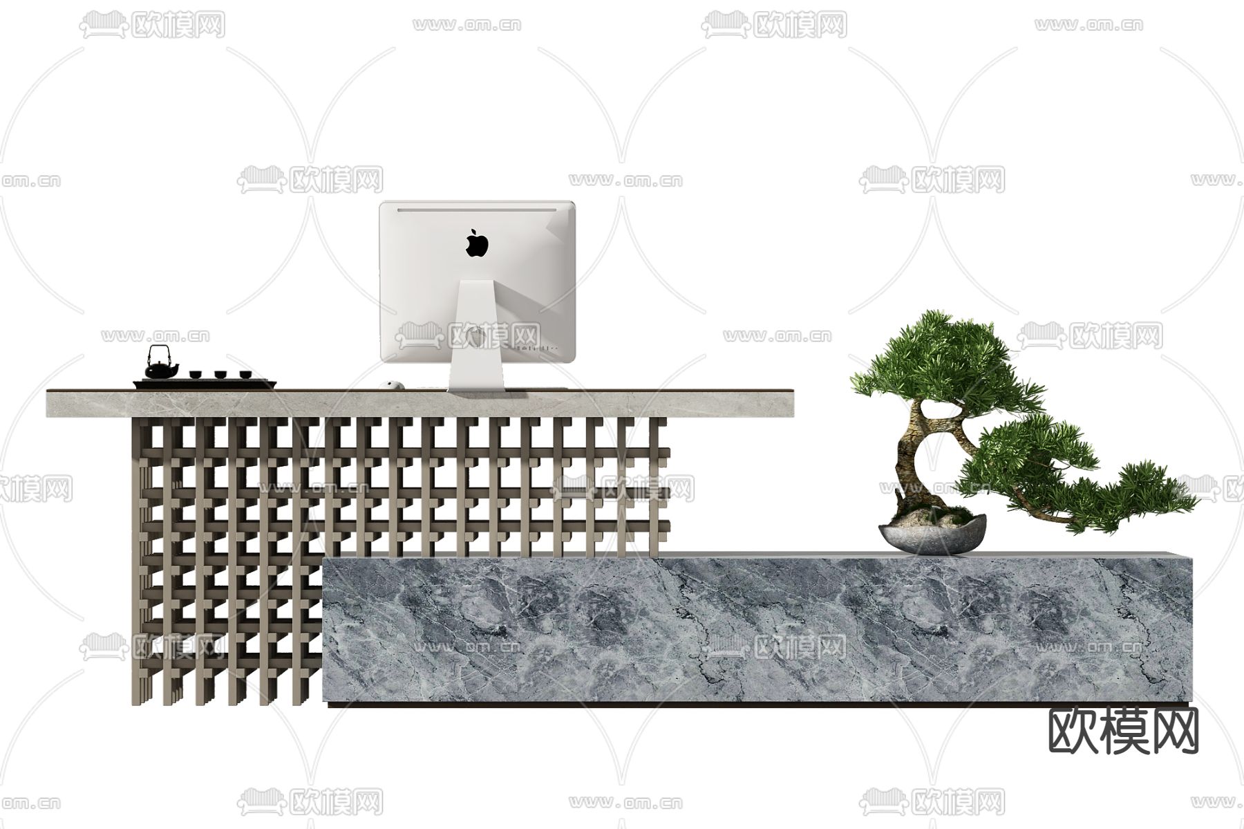 新中式实木前台接待台3d模型下载