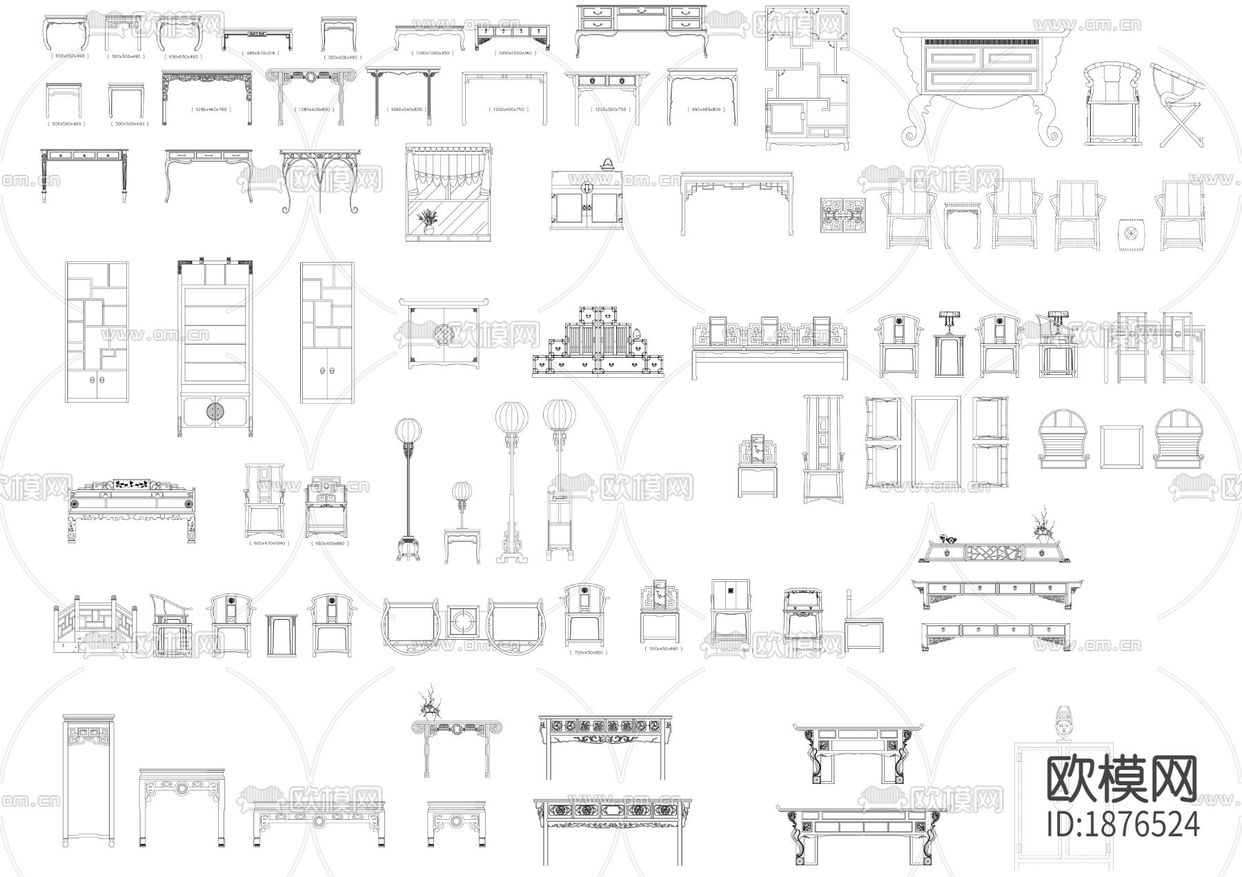 中式家具cad图库下载（渲染图1）