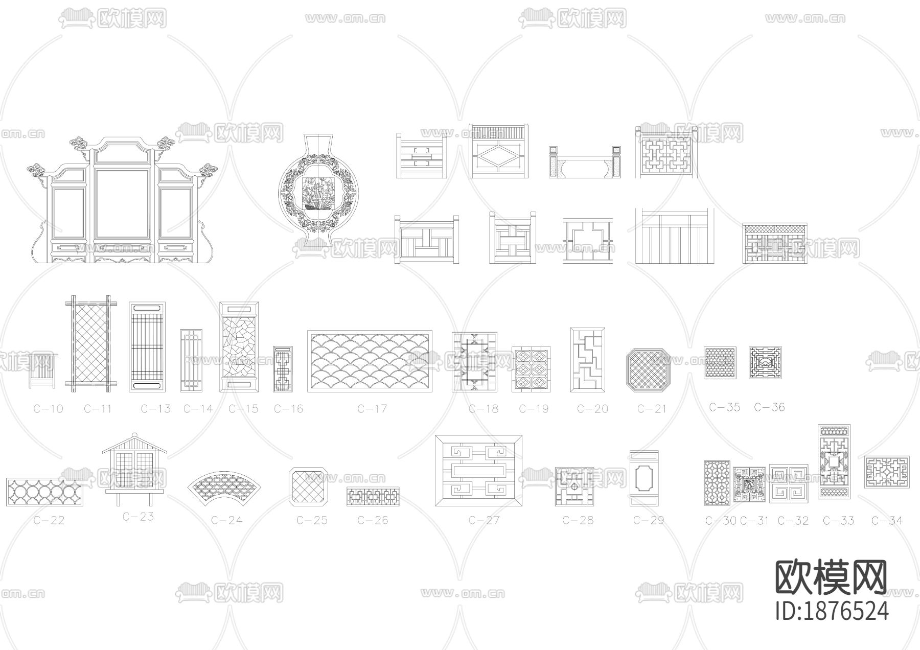 中式家具cad图库下载（渲染图5）