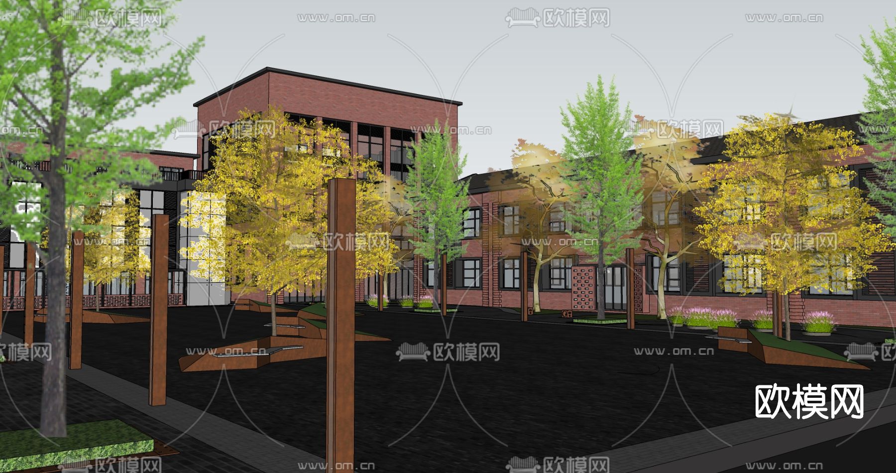 工业风工厂区鸟瞰su模型下载（渲染图3）