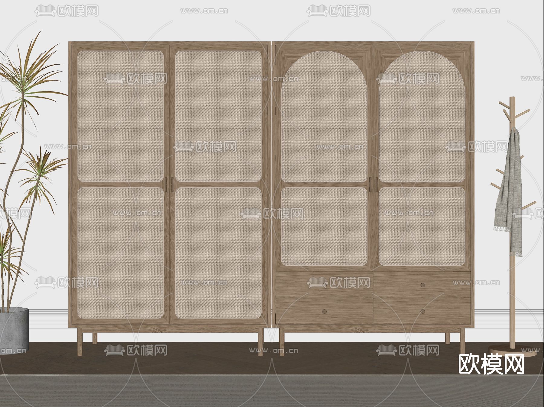 北欧实木衣柜su模型下载（渲染图2）