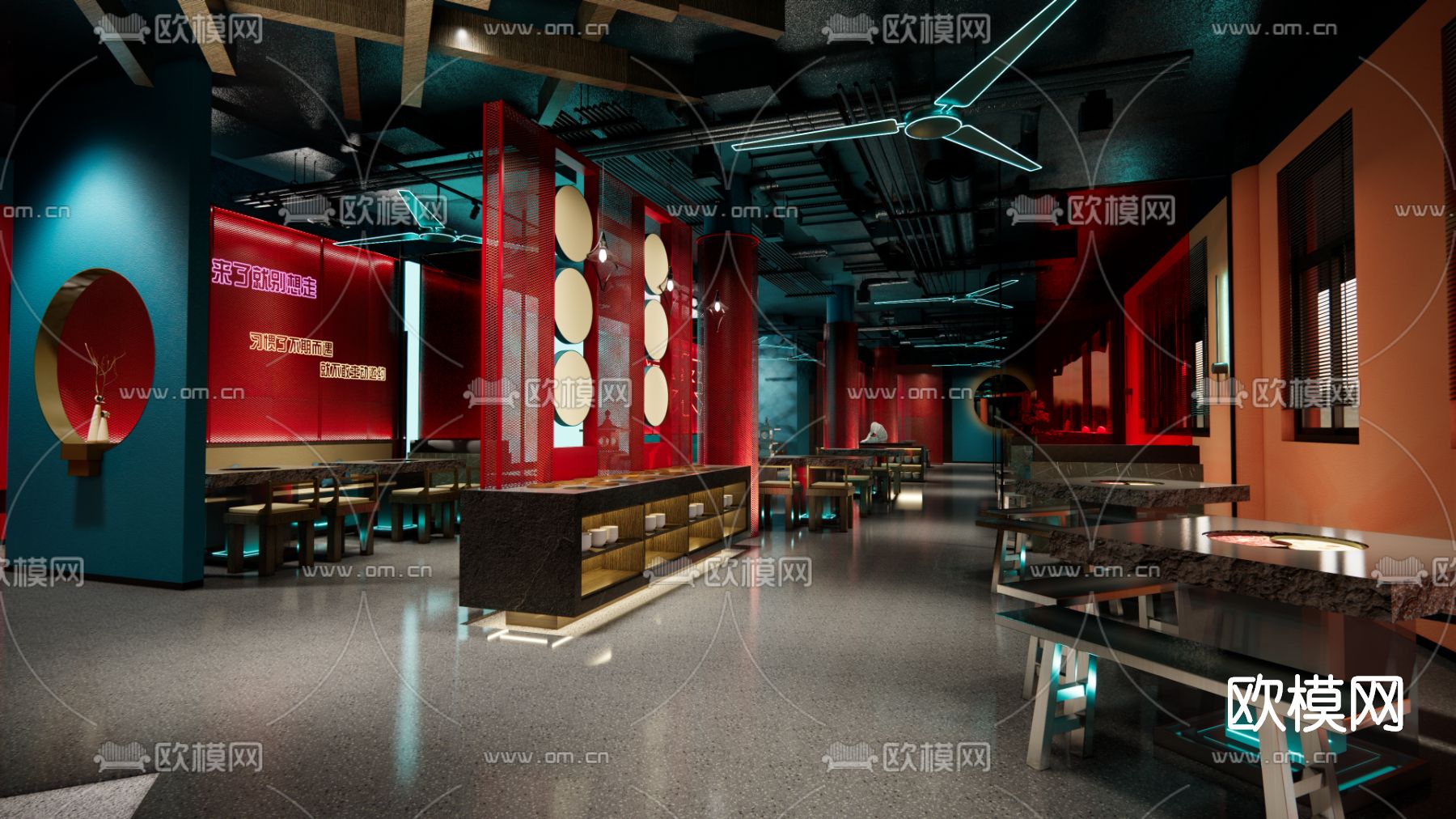 现代火锅店su模型下载（渲染图1）