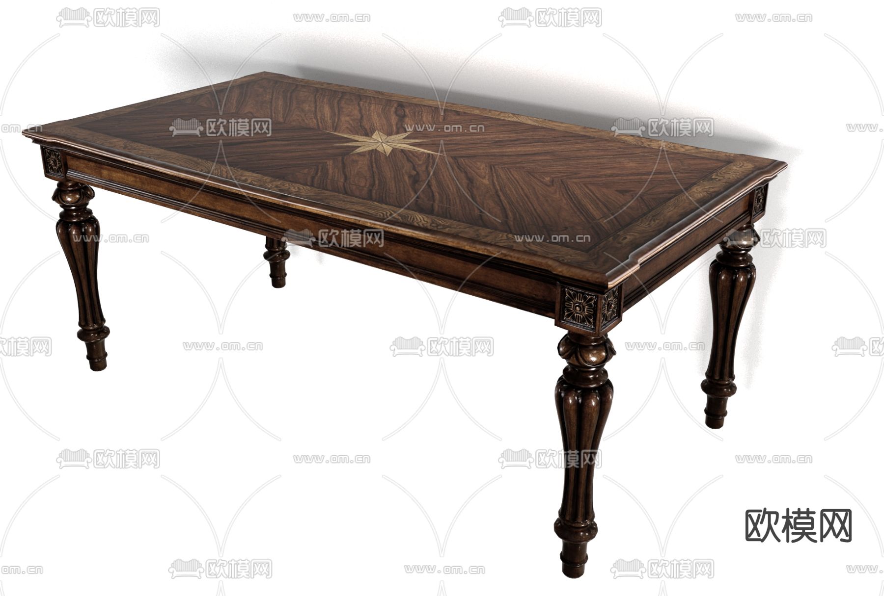 美式实木餐桌免费3d模型下载