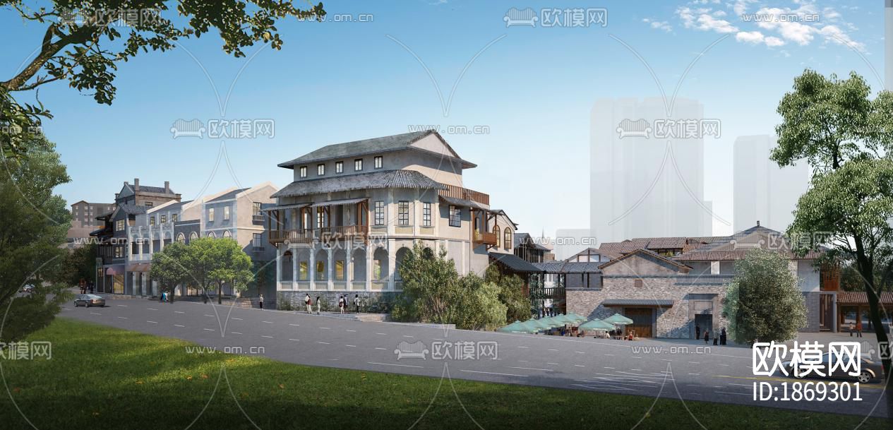 中式商业街cad施工图下载（渲染图3）