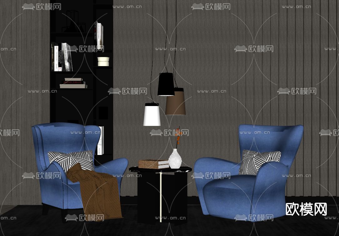 现代布艺休闲沙发su模型下载（渲染图2）