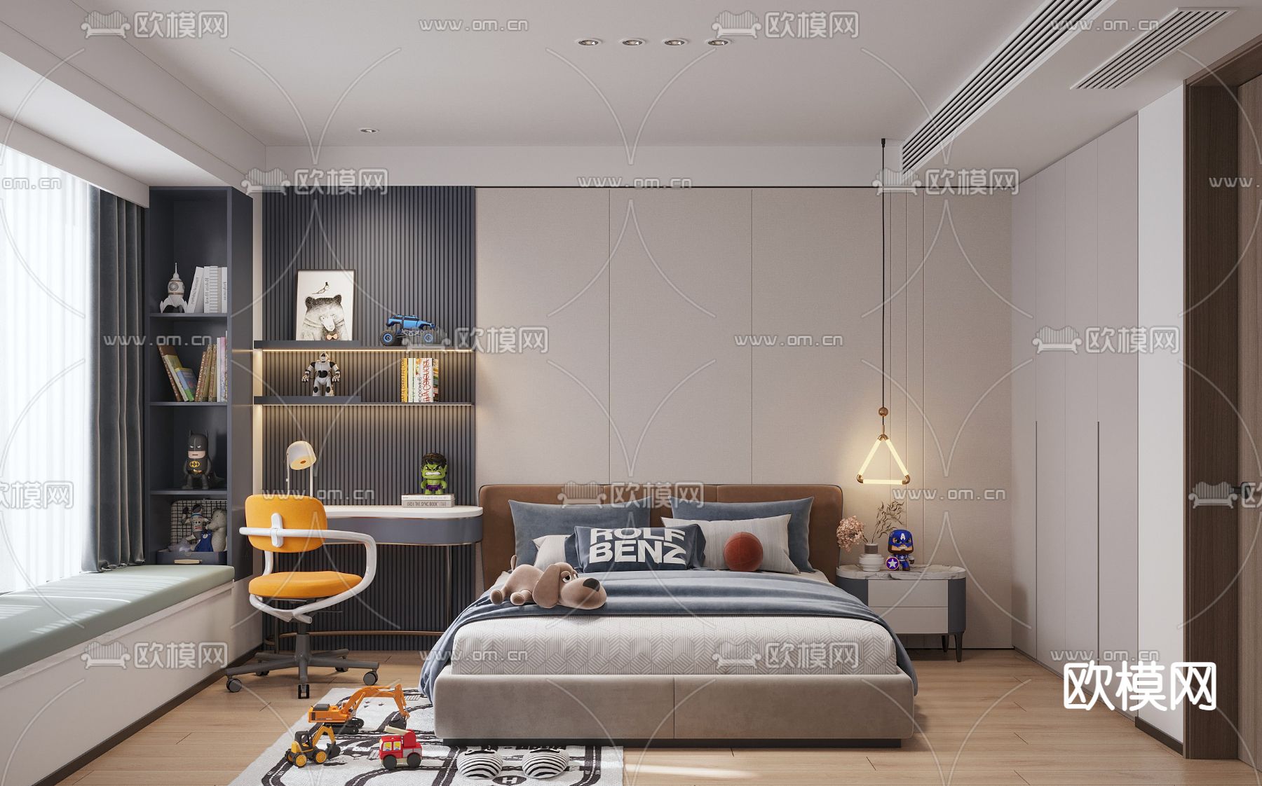 现代儿童房男孩房3d模型