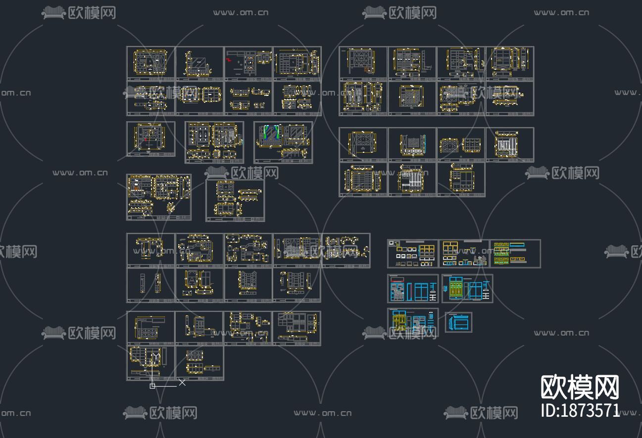 组合柜衣柜cad立面图下载（渲染图7）