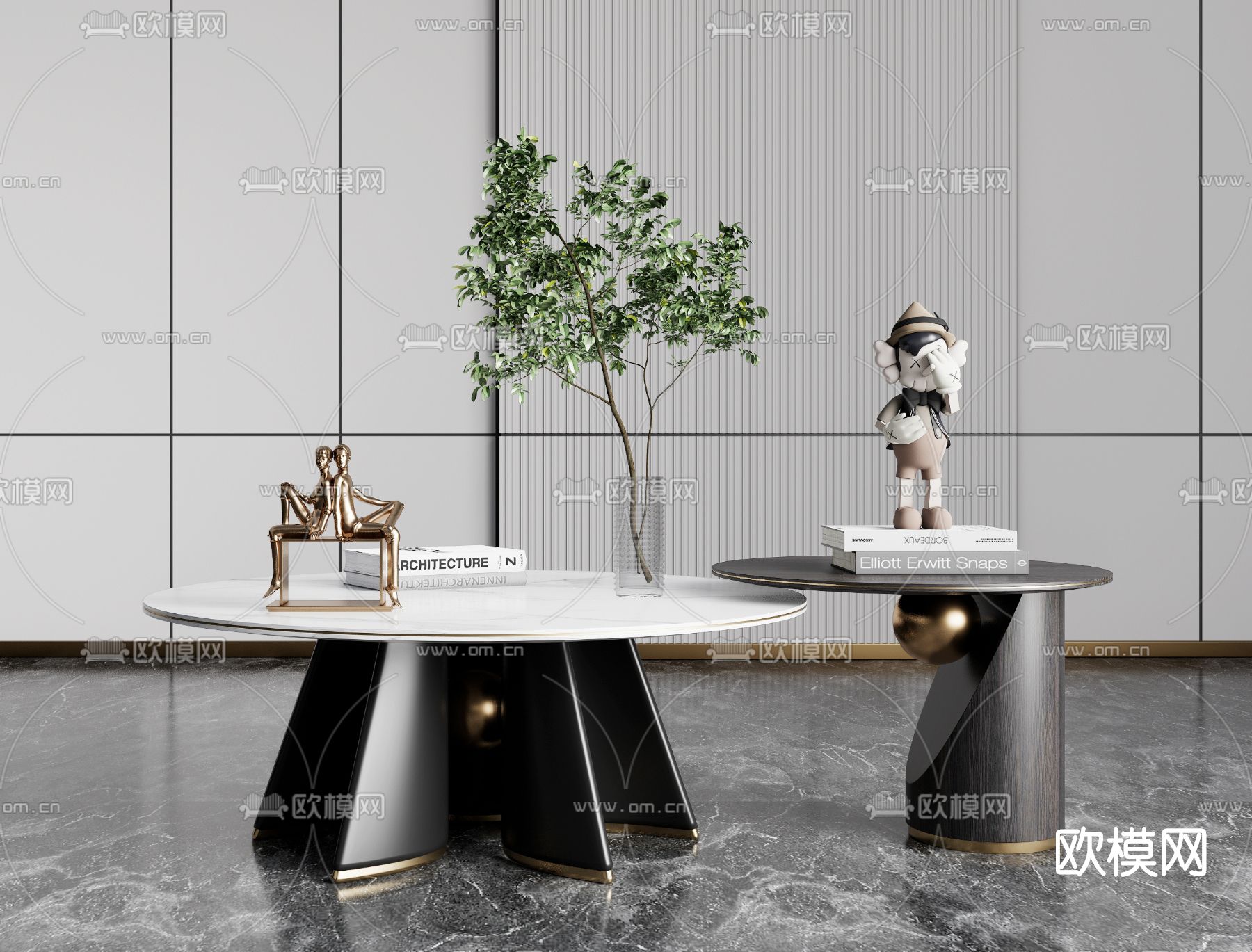 现代轻奢茶几su模型下载（渲染图1）
