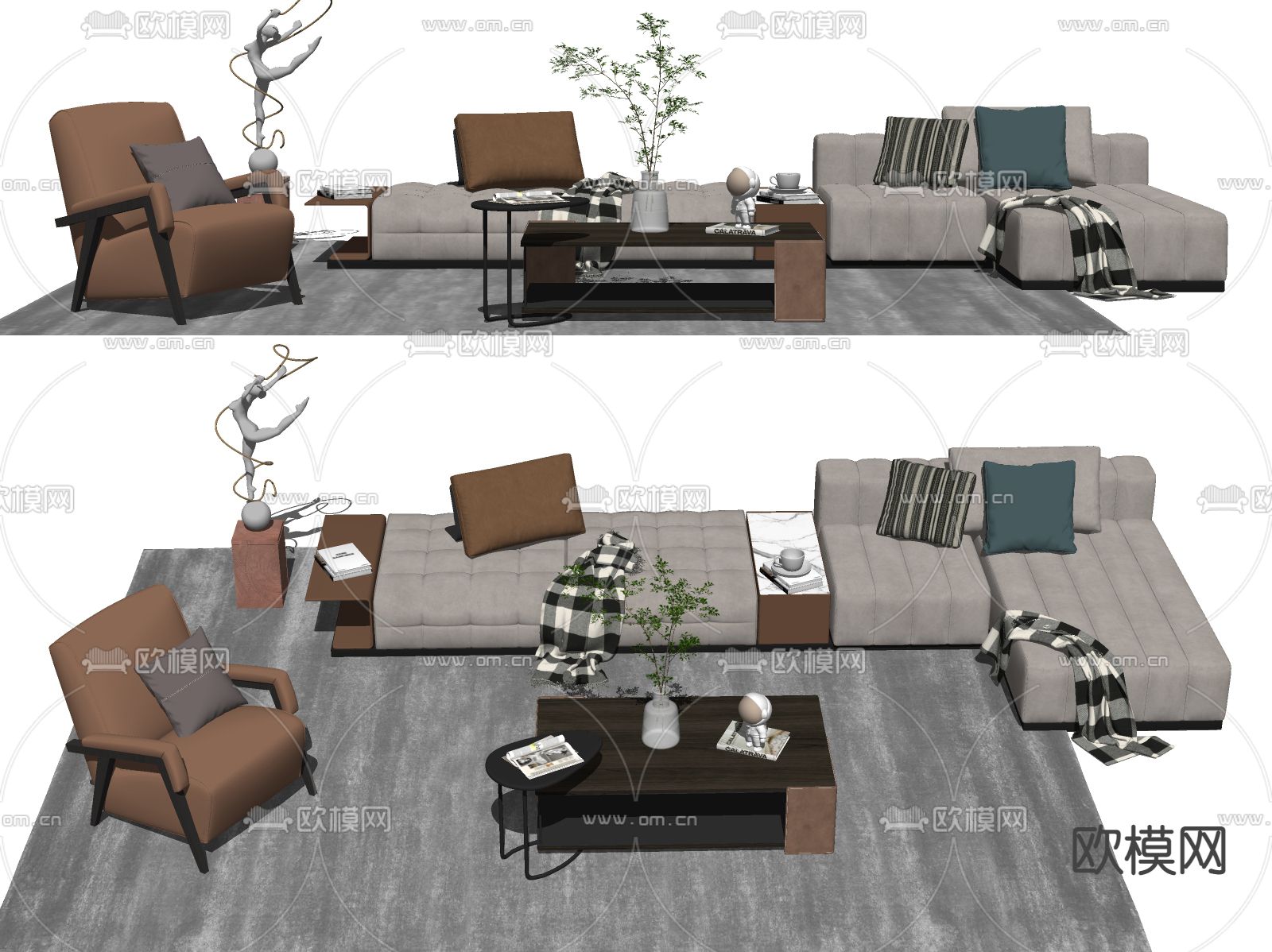 现代布艺转角沙发su模型下载（渲染图2）