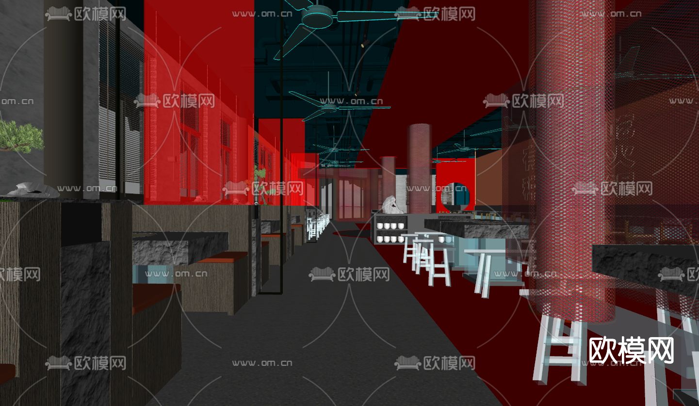 现代火锅店su模型下载（渲染图2）