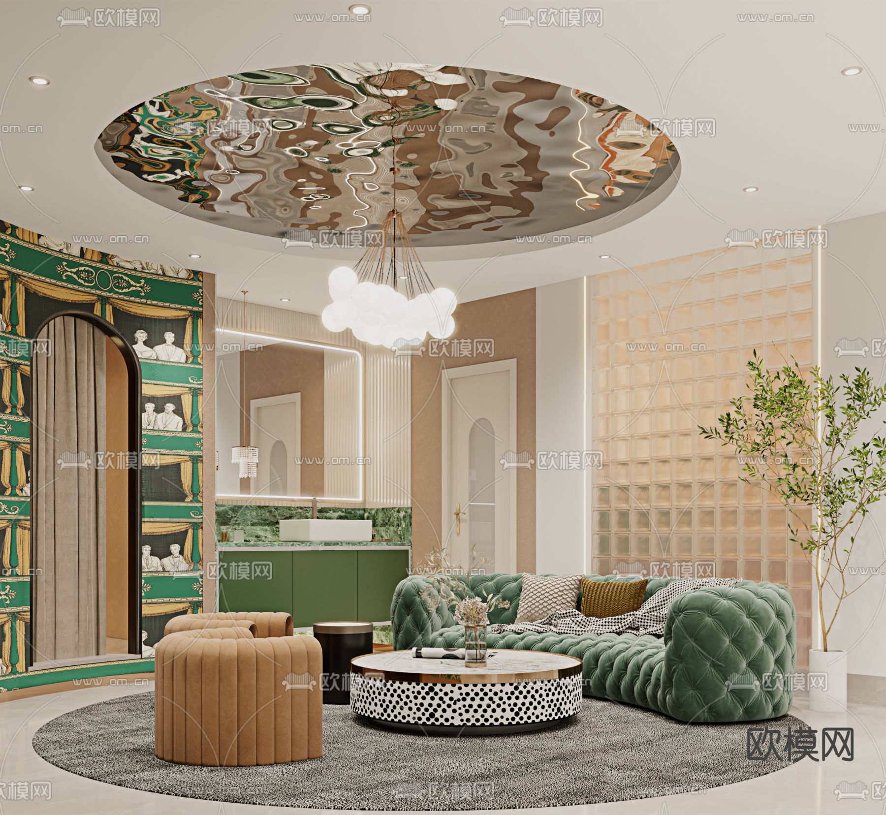 现代SPA美容院休息区3d模型下载（渲染图1）