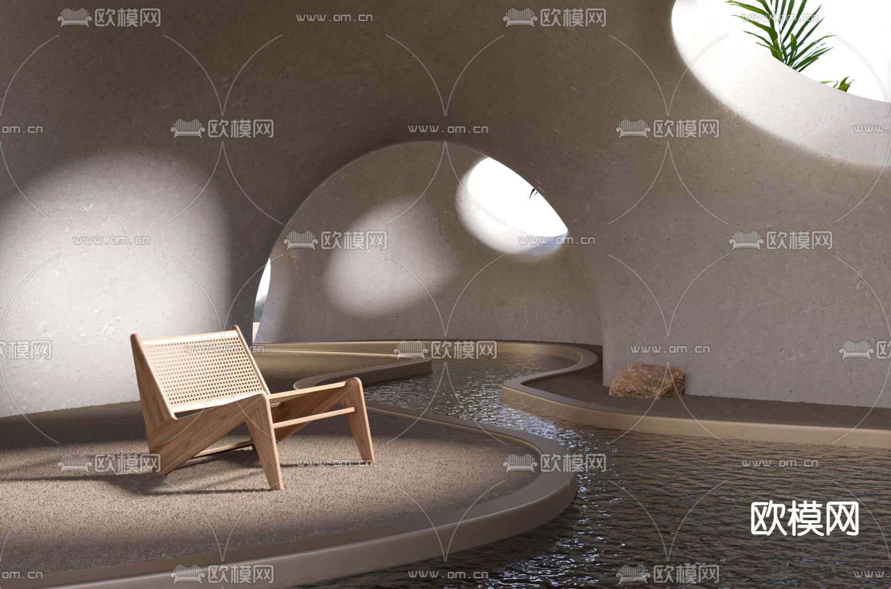 侘寂风实木休闲椅3d模型下载