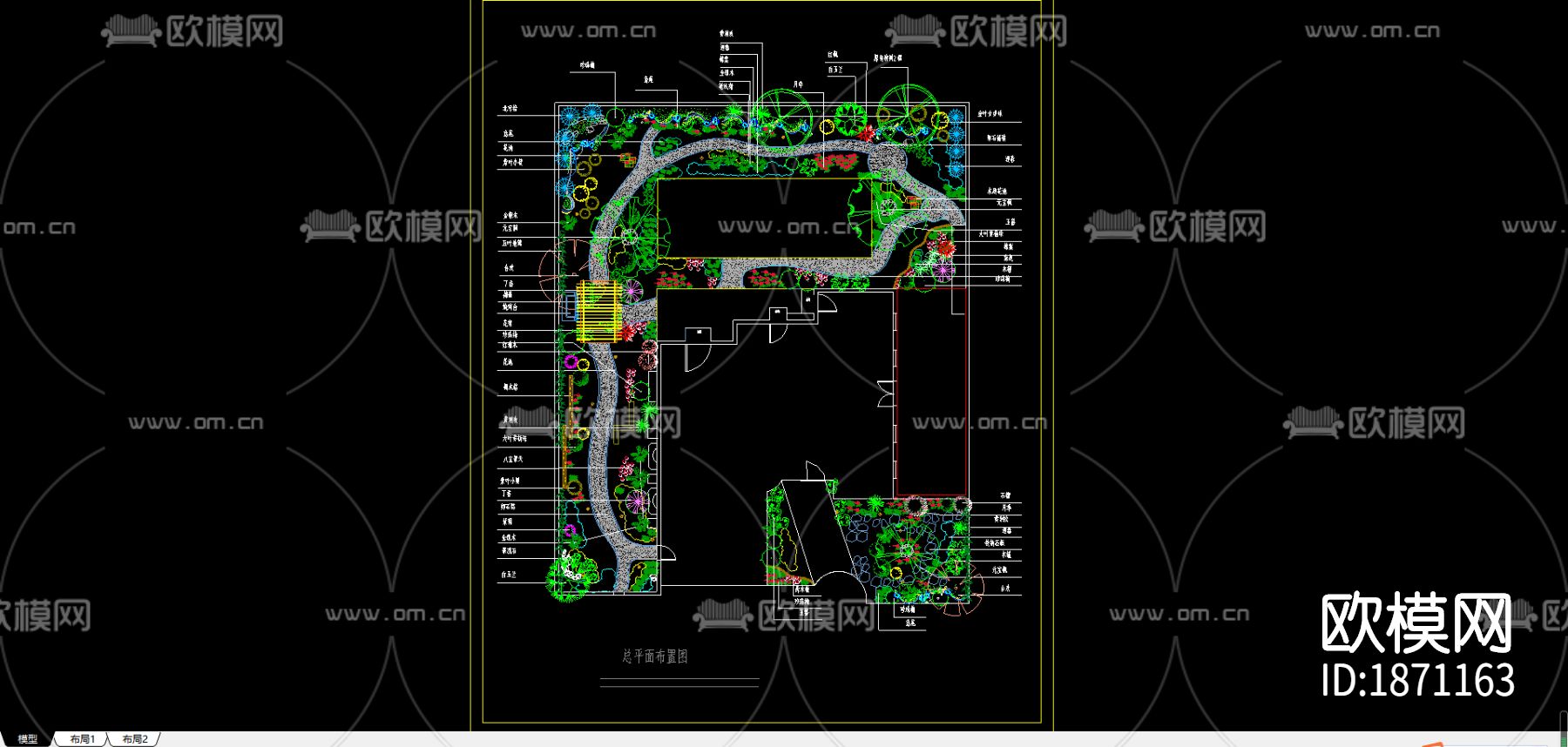别墅花园景观cad平面图下载（渲染图1）