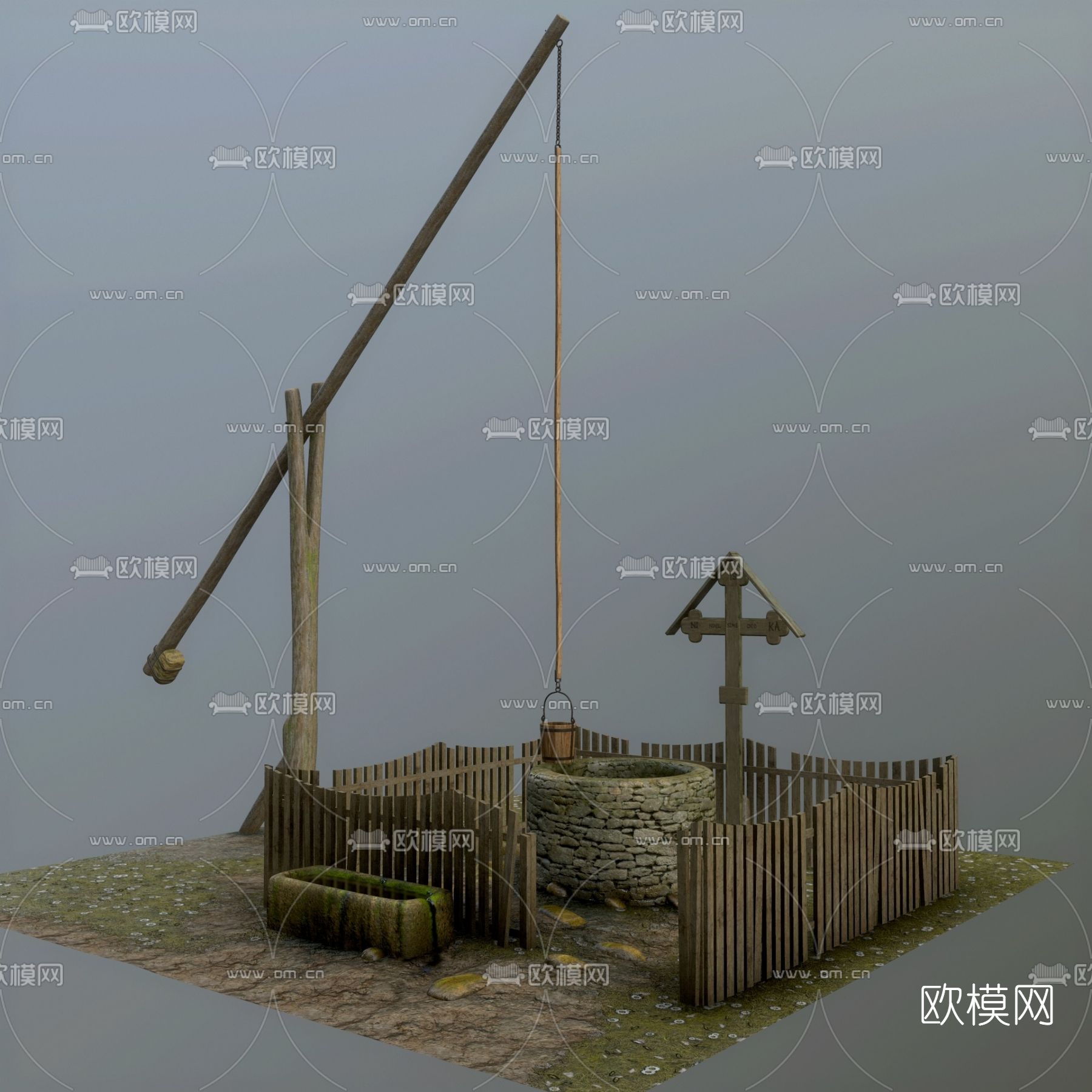 现代水井建筑构件免费3d模型下载