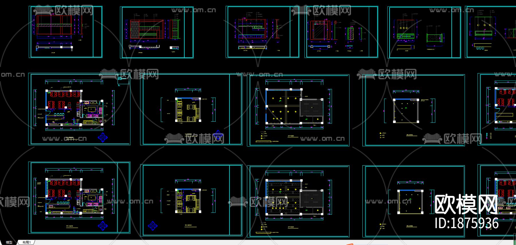 西餐厅cad施工图下载（渲染图1）