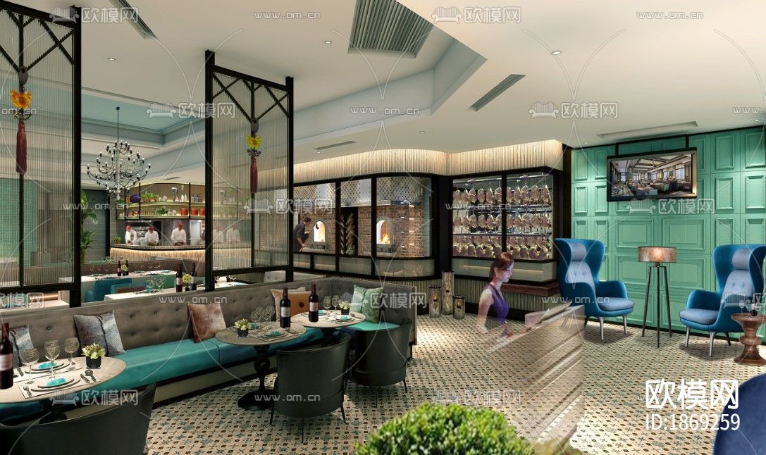 主题餐厅cad施工图下载（渲染图2）