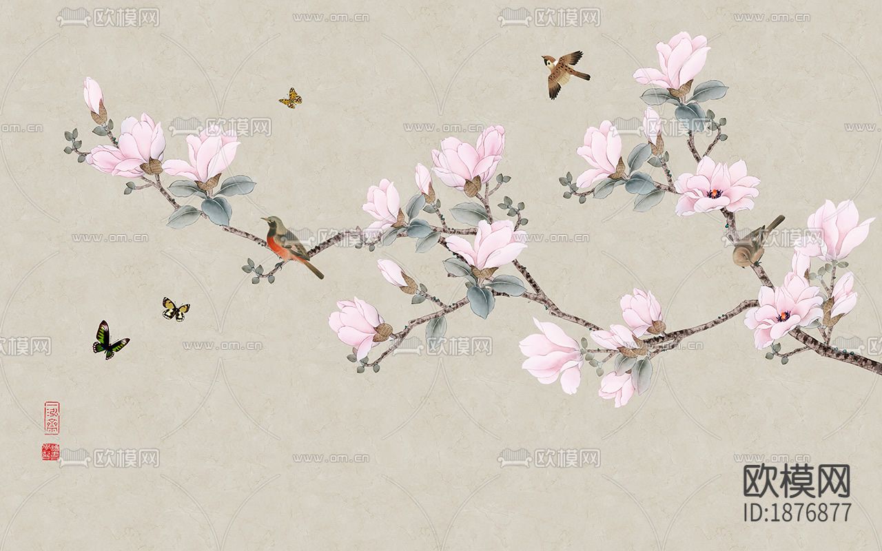 中式花鸟壁纸下载（渲染图1）