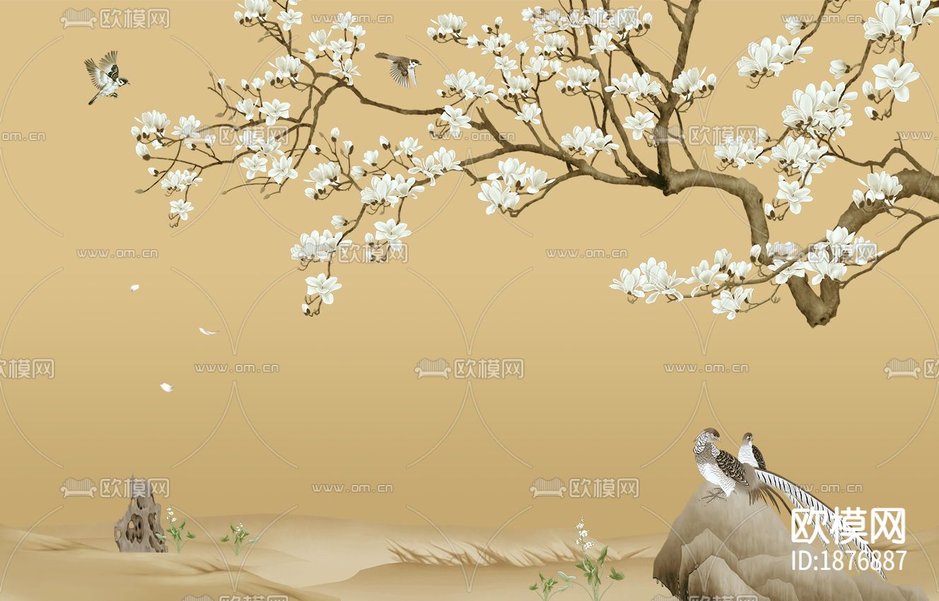 中式花鸟壁纸下载（渲染图4）