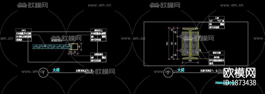 新中式景墙cad节点大样图下载（渲染图7）
