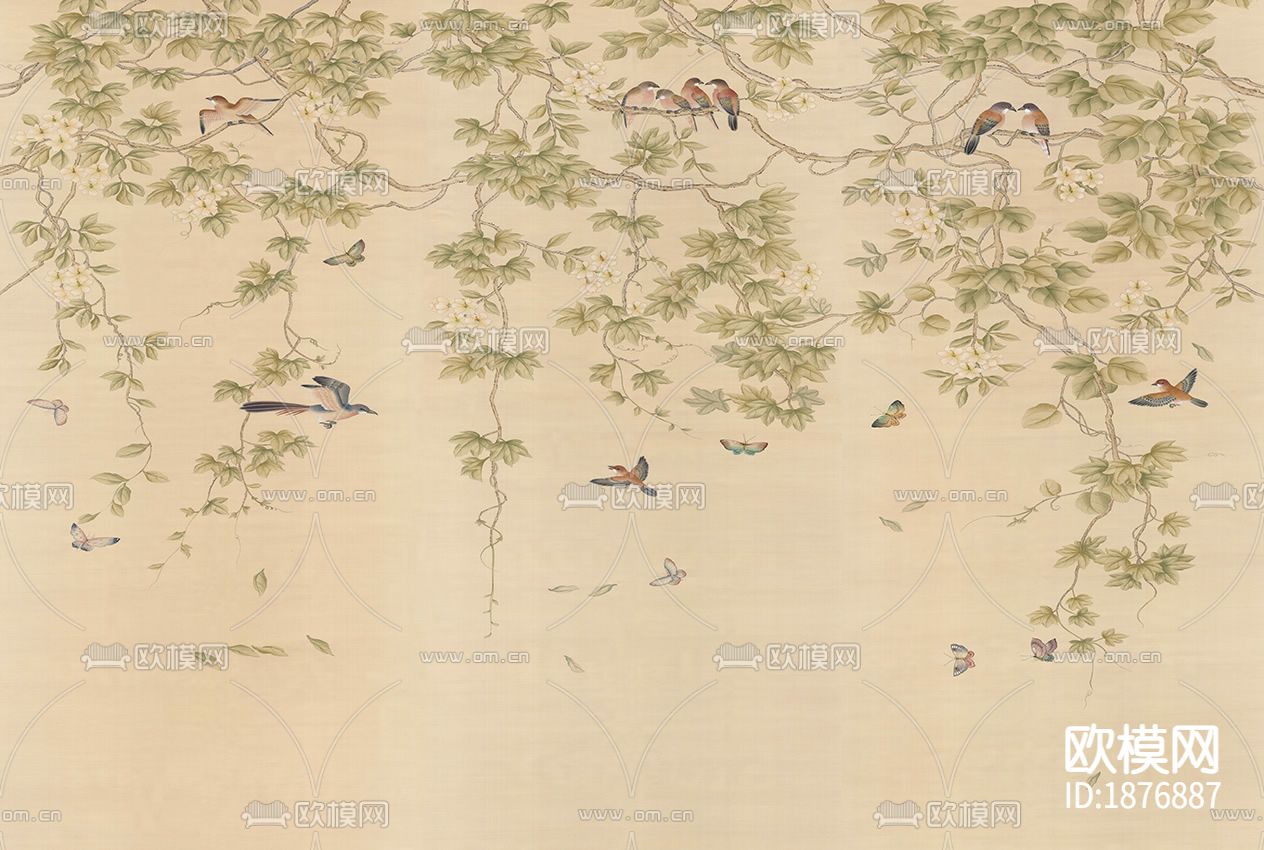 中式花鸟壁纸下载（渲染图5）