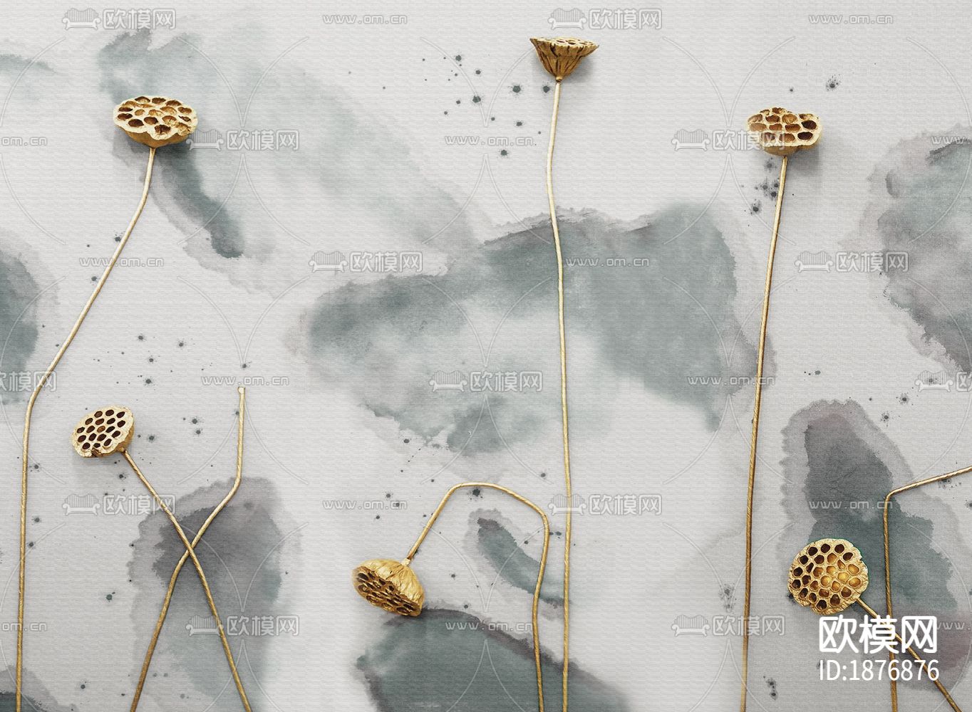 中式荷花壁布壁纸下载（渲染图1）