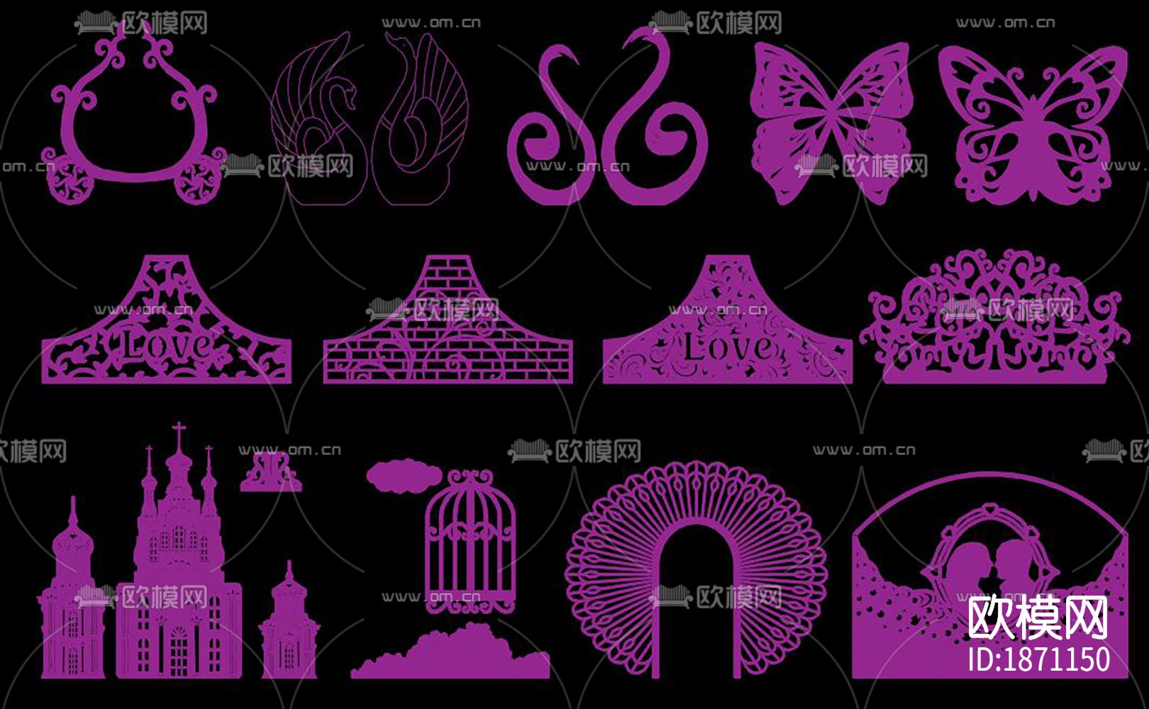 婚礼背板cad图库下载（渲染图8）