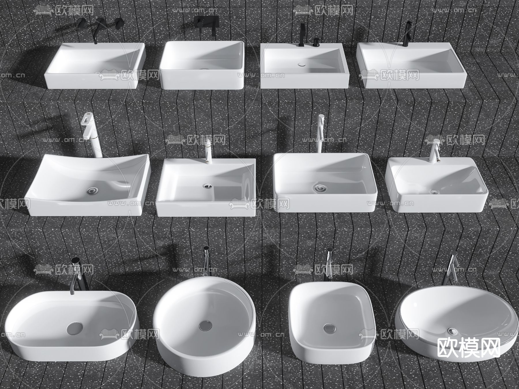 现代洗手盆台盆su模型下载（渲染图1）