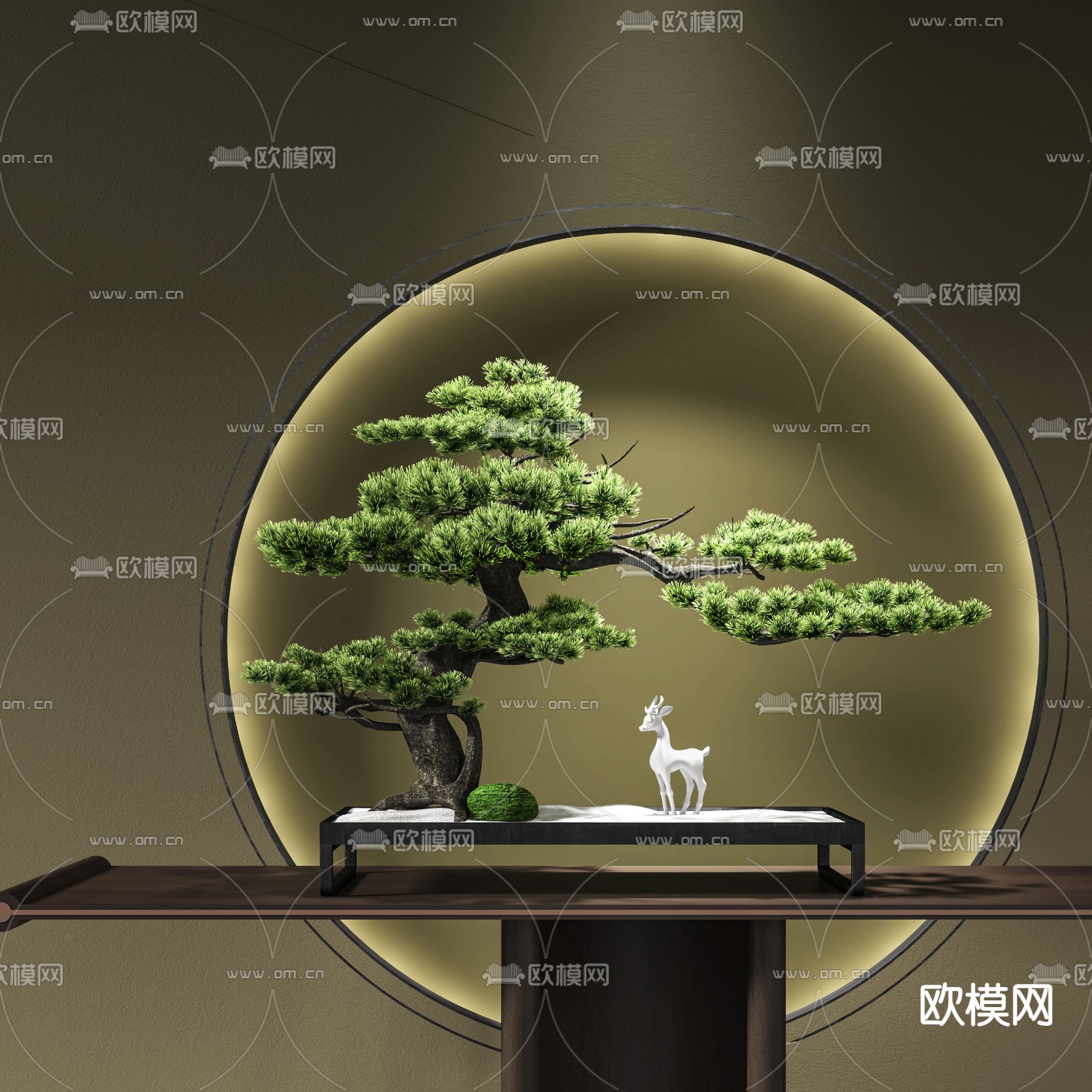 新中式松树盆栽3d模型下载（渲染图1）