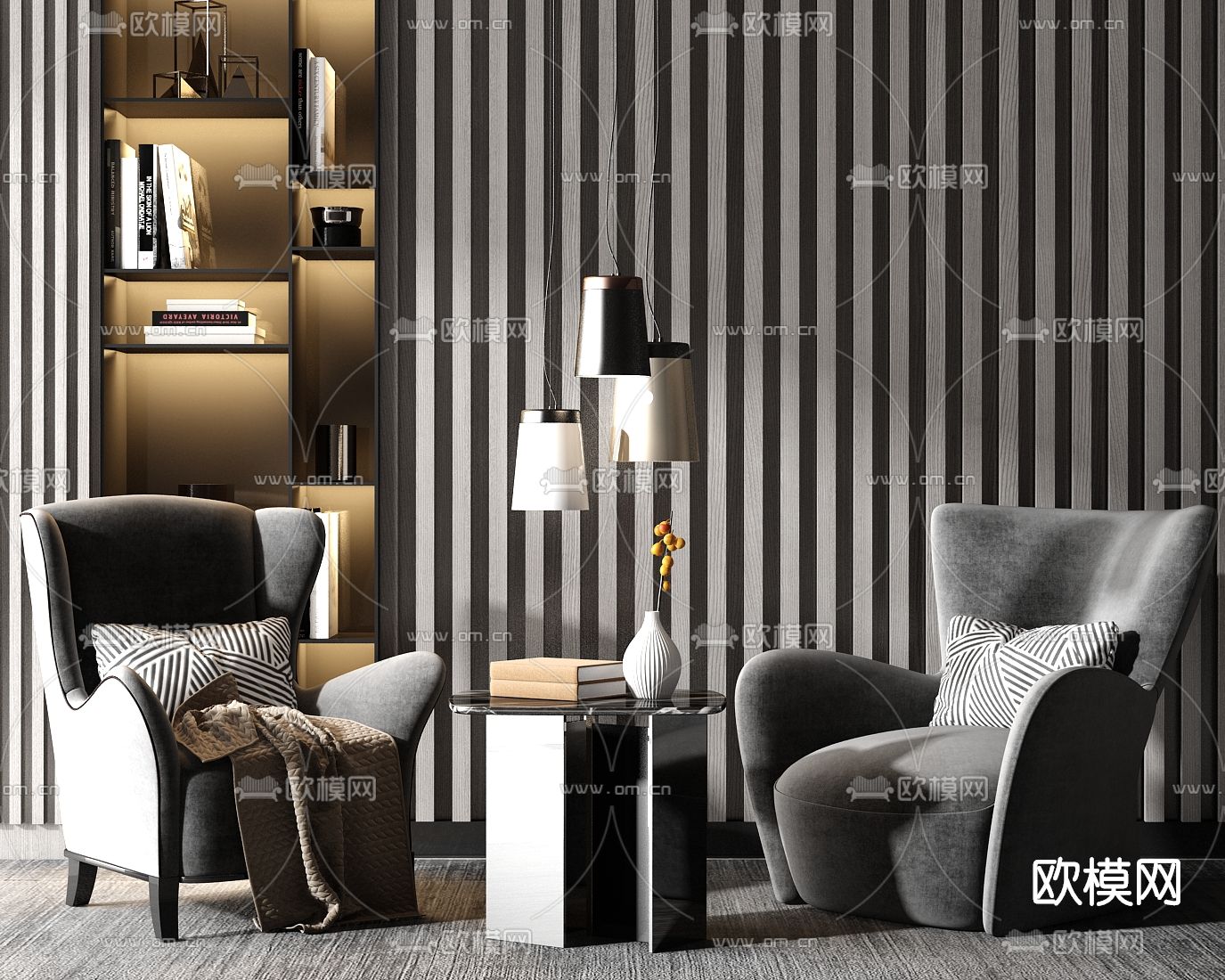 现代布艺休闲沙发su模型下载（渲染图1）