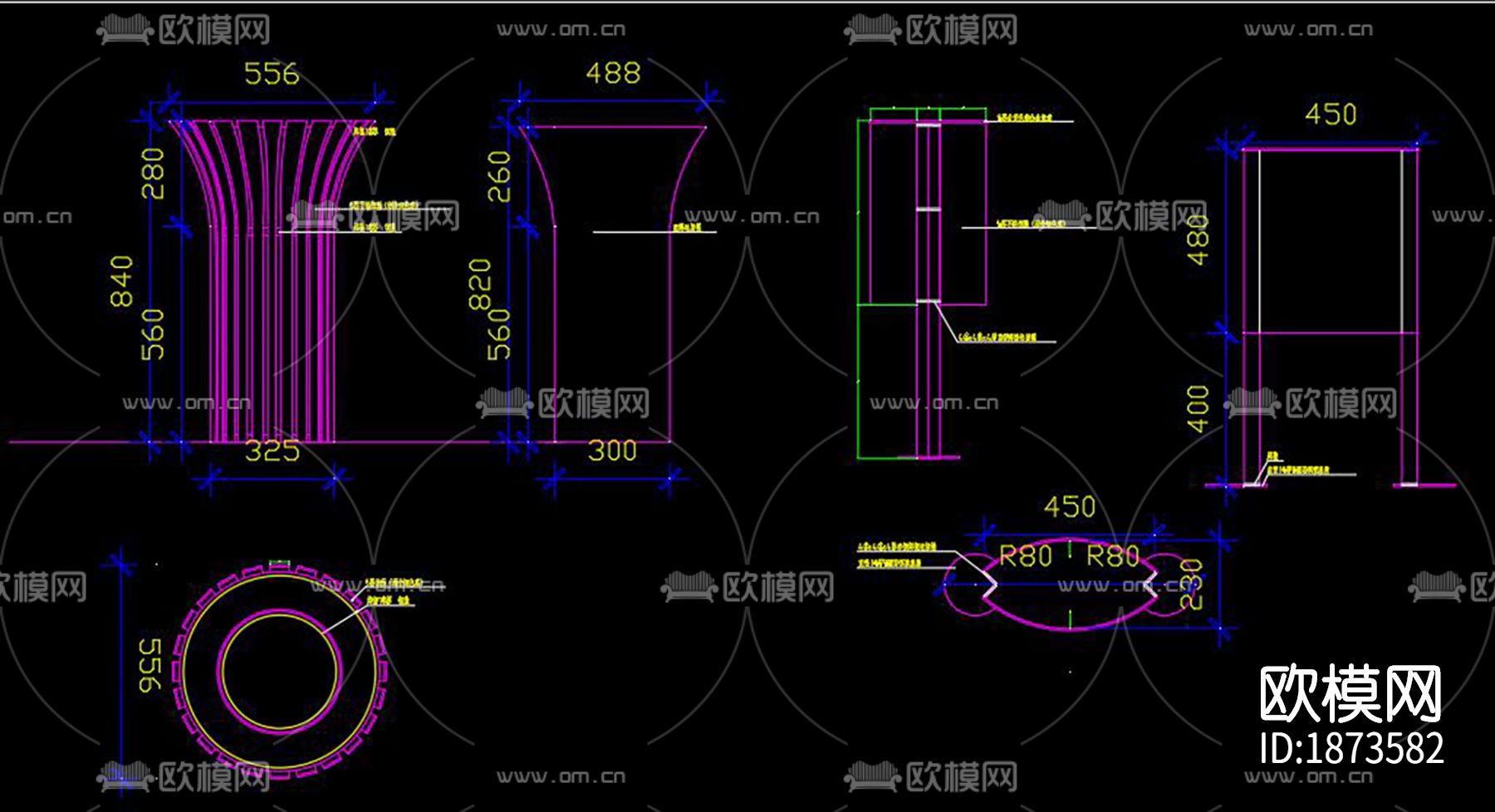 垃圾桶标识牌cad图库下载（渲染图6）
