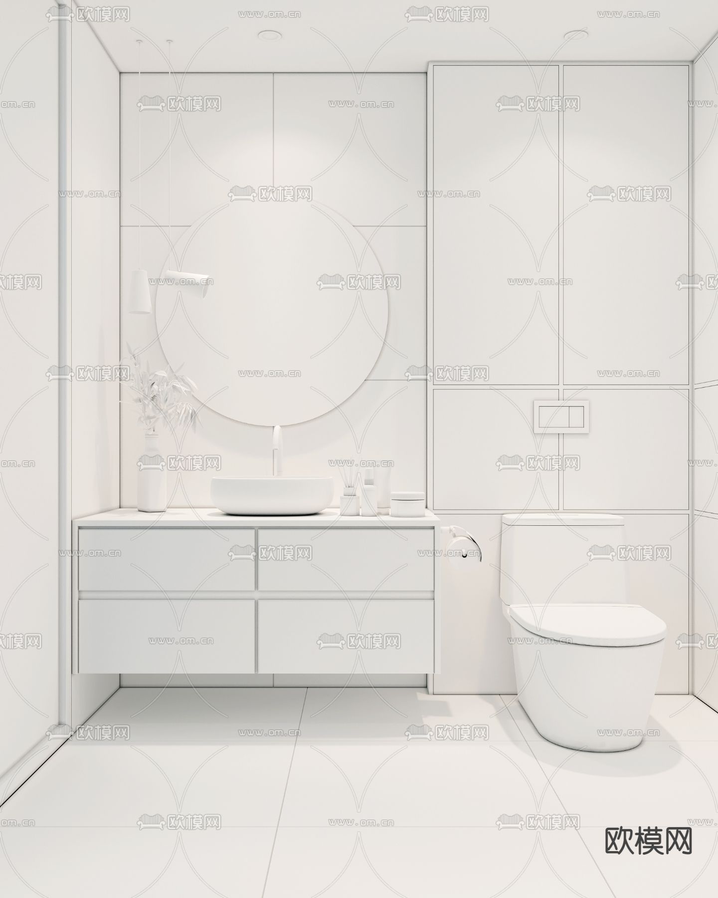 现代浴室柜洗手台马桶3d模型下载（渲染图2）