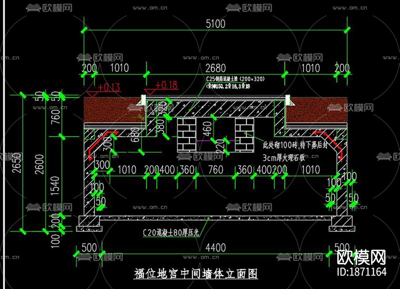 墓地建筑設(shè)計(jì)cad施工圖下載(渲染圖7)