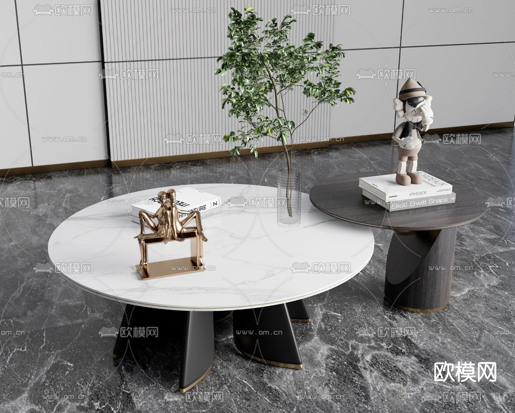 现代轻奢茶几su模型下载（渲染图2）