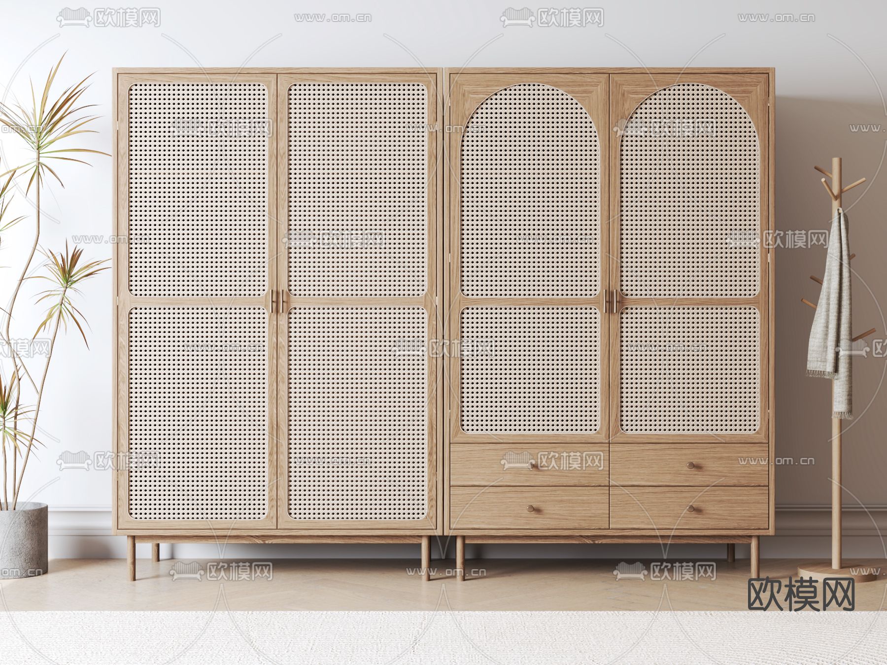 北欧实木衣柜su模型下载（渲染图1）
