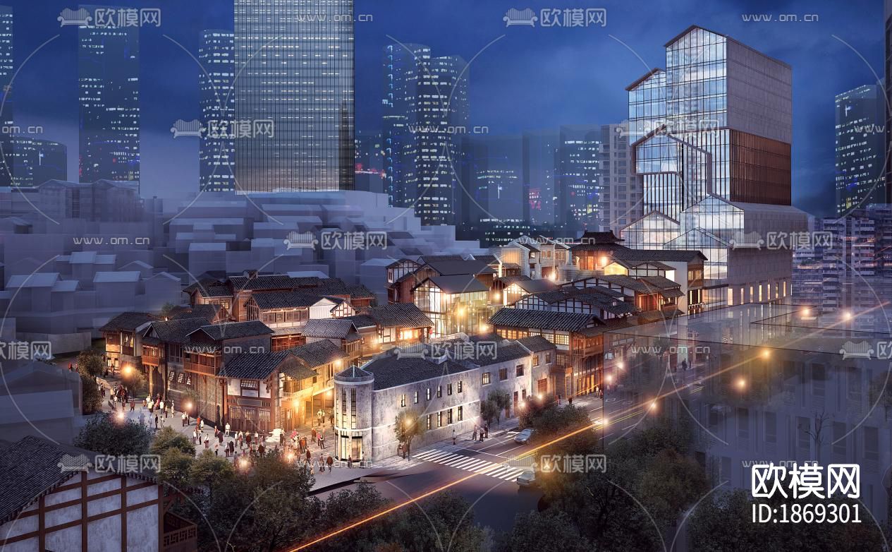 中式商业街cad施工图下载（渲染图2）