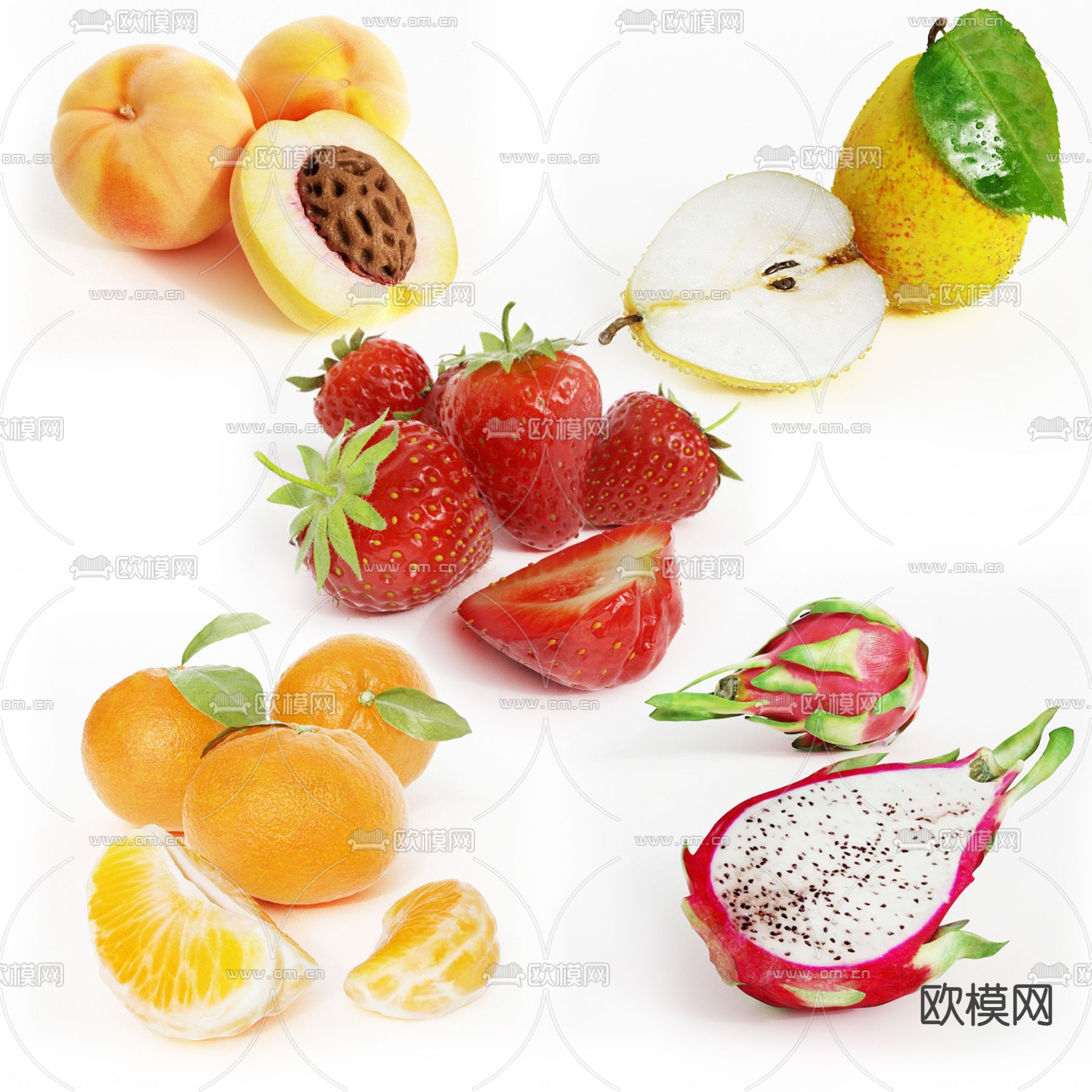 现代水果草莓橘子免费3d模型下载