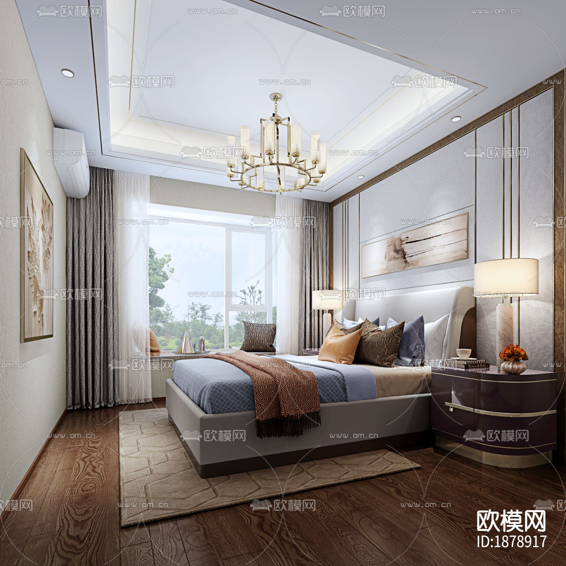 142㎡三居家装样板房cad施工图下载（渲染图7）