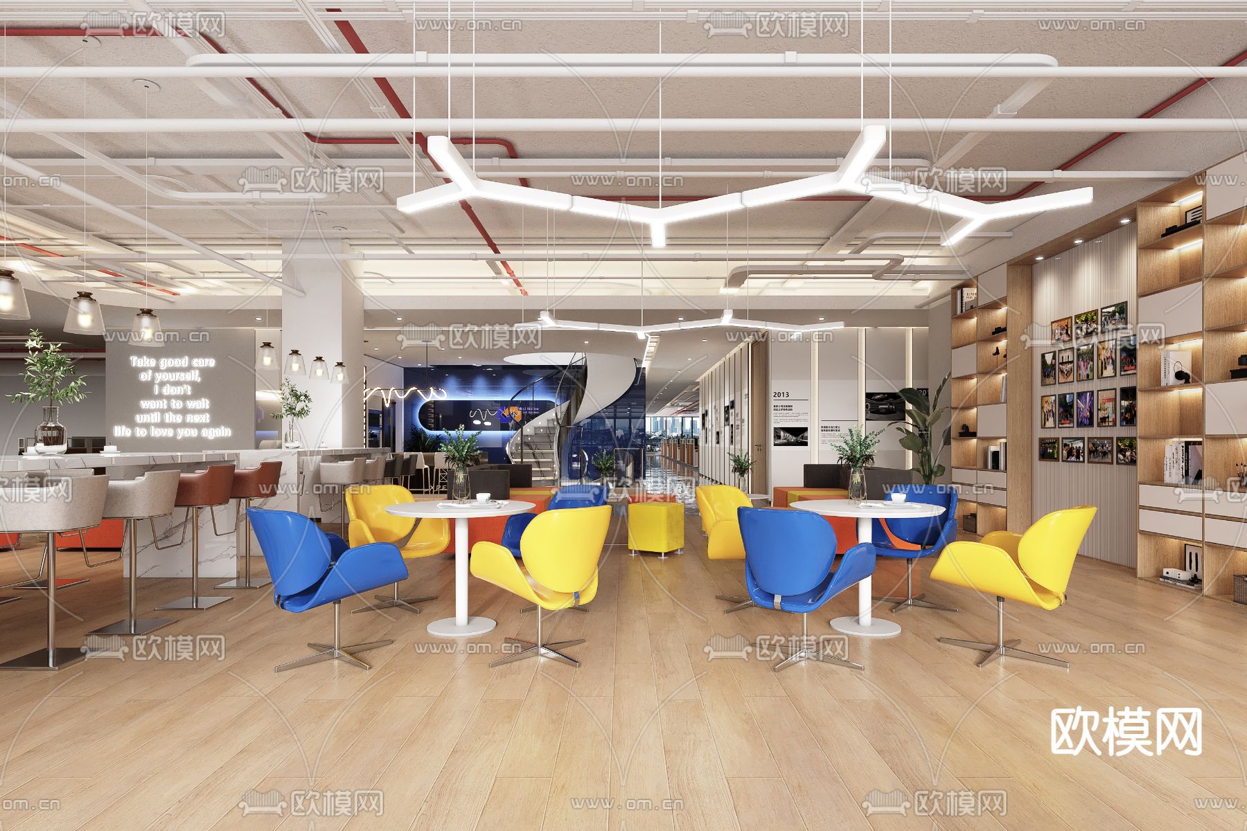 现代办公室休息区水吧区3d模型下载（渲染图1）