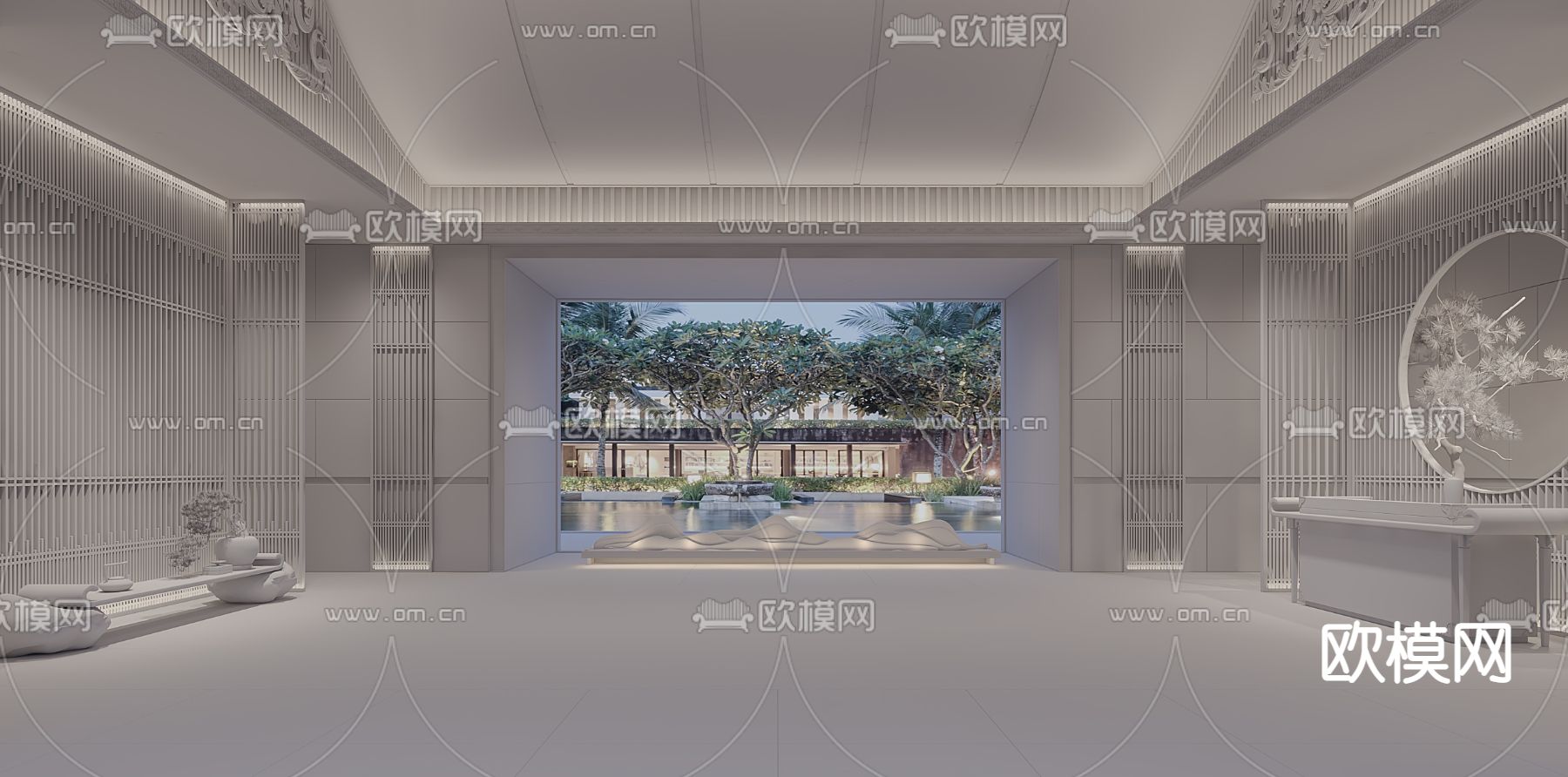 新中式酒店大厅前台3d模型
