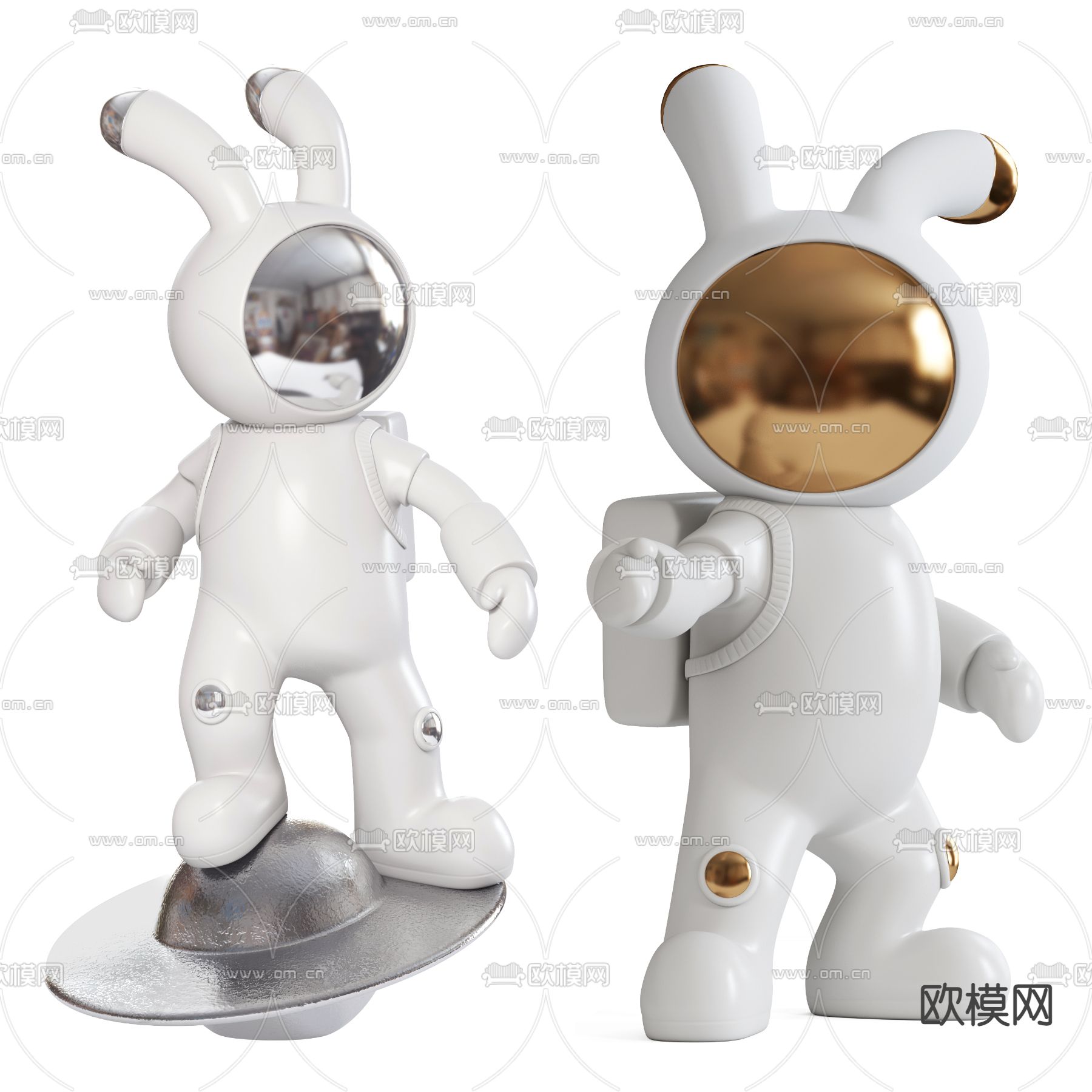 现代太空兔子潮玩雕塑3d模型