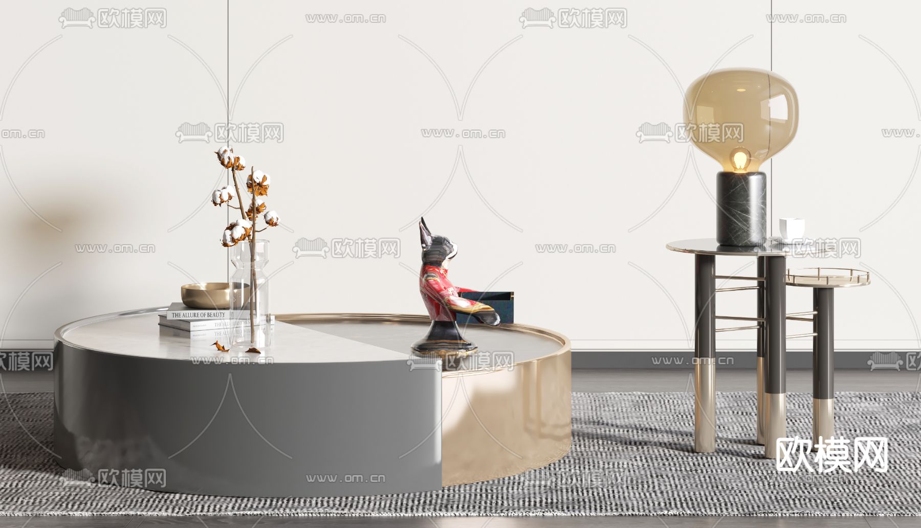 现代圆形边几茶几3d模型下载