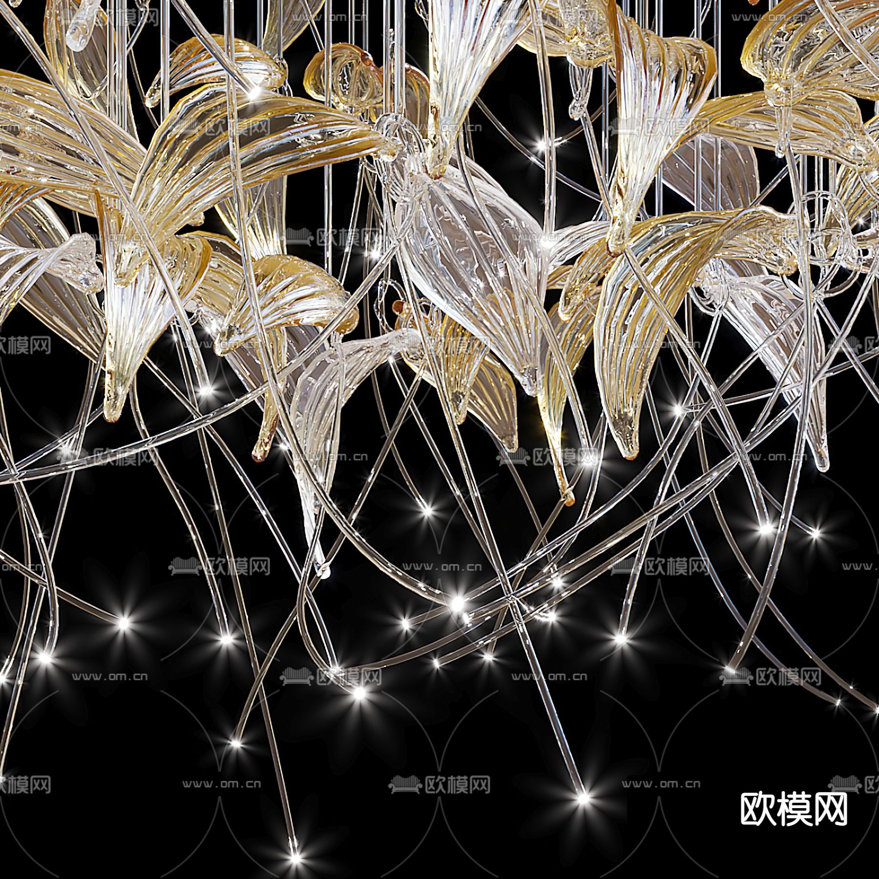 现代水晶装饰吊灯3d模型下载（渲染图2）
