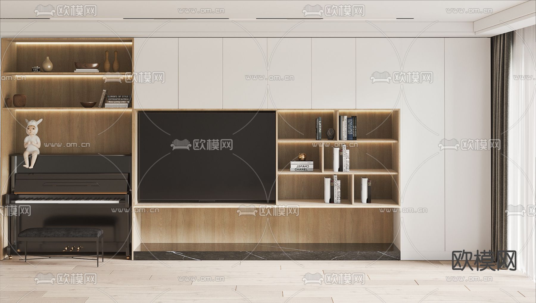 北欧一体式电视柜钢琴3d模型下载